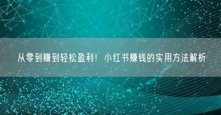 从零到赚到轻松盈利！小红书赚钱的实用方法解析
