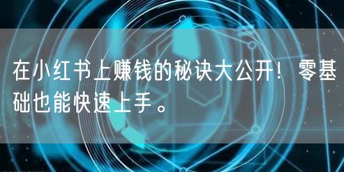 在小红书上赚钱的秘诀大公开！零基础也能快速上手。